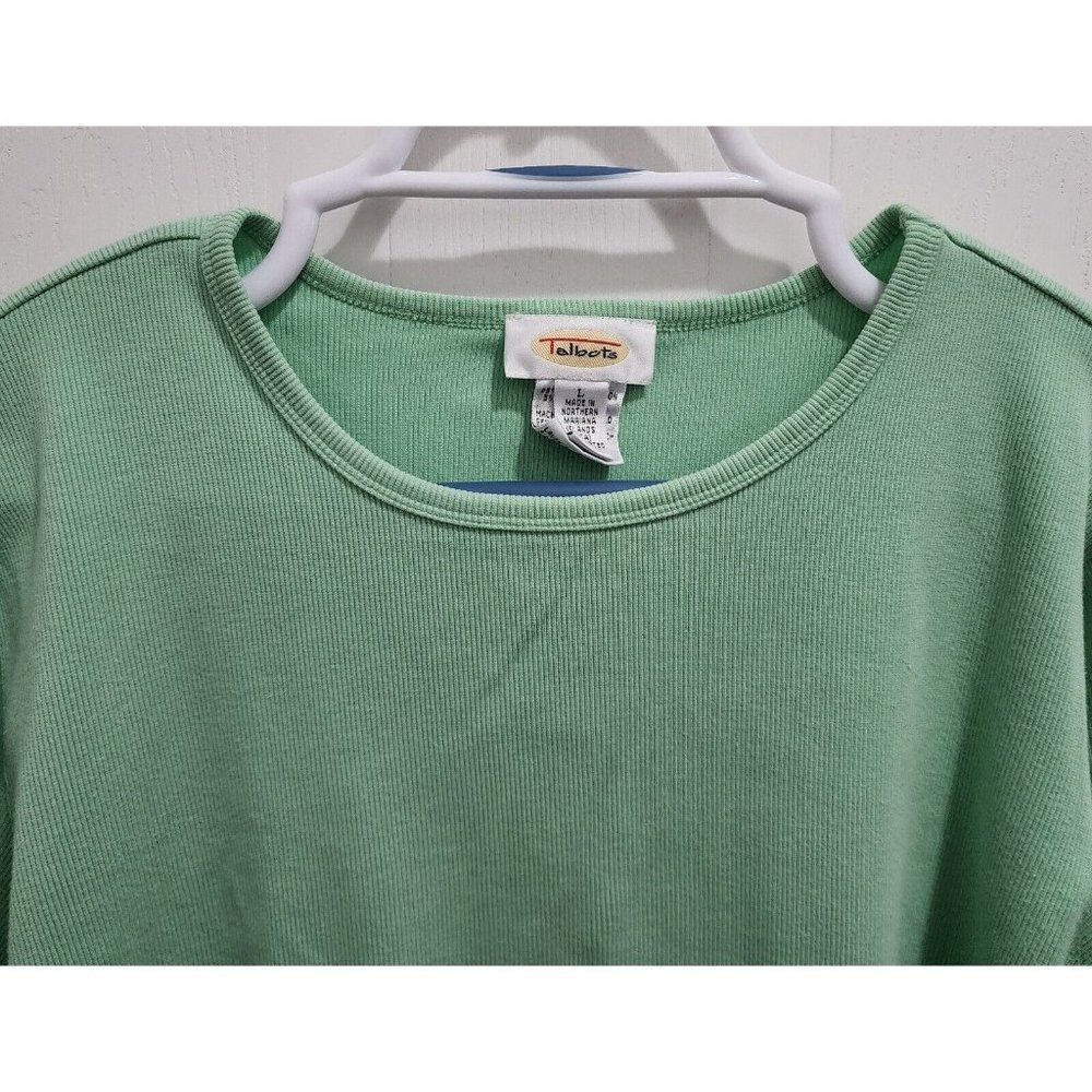 Vintage Talbots Women's Long Sleeve Ribbed Knit Stretch Pullover Top Green Sz L - Picture 2 of 9